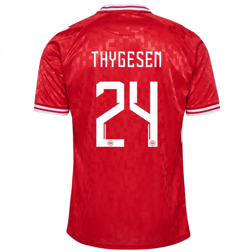 Damen Fußball Dänemark Sarah Thygesen #24 Rot Heimtrikot Trikot 24-26 T-Shirt Luxemburg