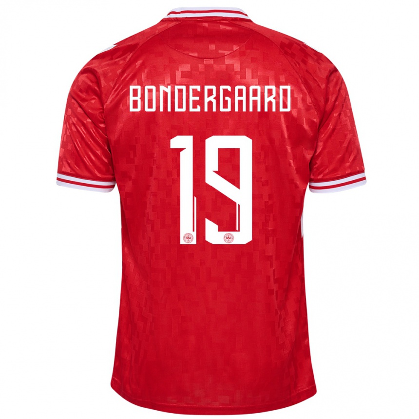 Damen Fußball Dänemark Asbjorn Bondergaard #19 Rot Heimtrikot Trikot 24-26 T-Shirt Luxemburg