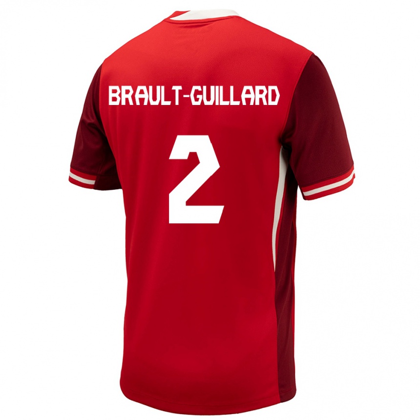 Damen Fußball Kanada Zachary Brault-Guillard #2 Rot Heimtrikot Trikot 24-26 T-Shirt Luxemburg