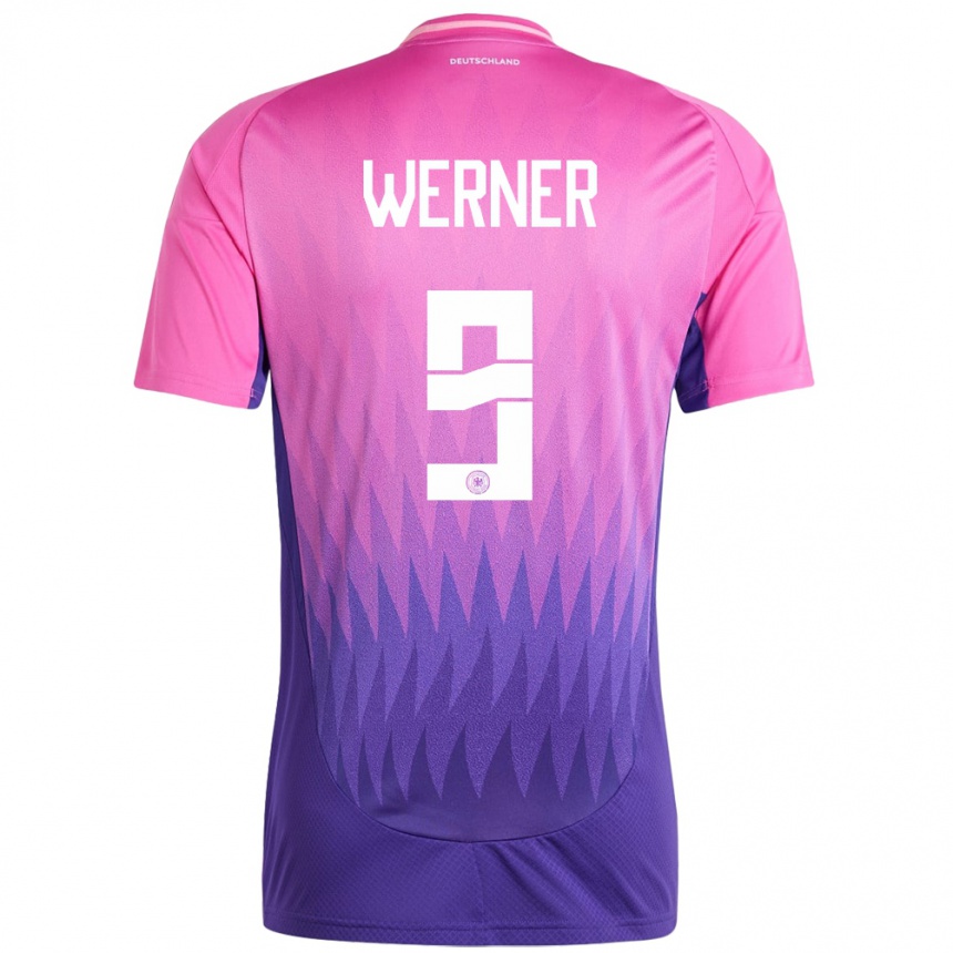 Damen Fußball Deutschland Timo Werner #9 Pink Lila Auswärtstrikot Trikot 24-26 T-Shirt Luxemburg