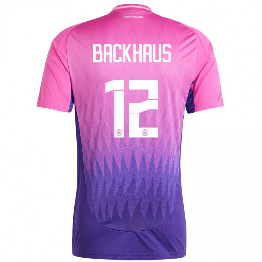 Damen Fußball Deutschland Mio Backhaus #12 Pink Lila Auswärtstrikot Trikot 24-26 T-Shirt Luxemburg