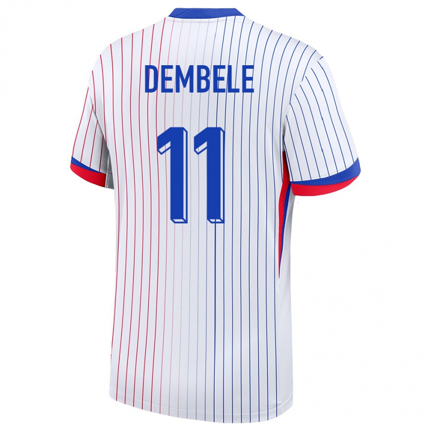 Damen Fußball Frankreich Ousmane Dembele #11 Weiß Auswärtstrikot Trikot 24-26 T-Shirt Luxemburg