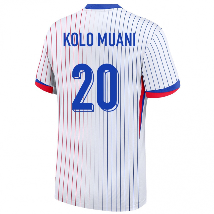 Damen Fußball Frankreich Randal Kolo Muani #20 Weiß Auswärtstrikot Trikot 24-26 T-Shirt Luxemburg