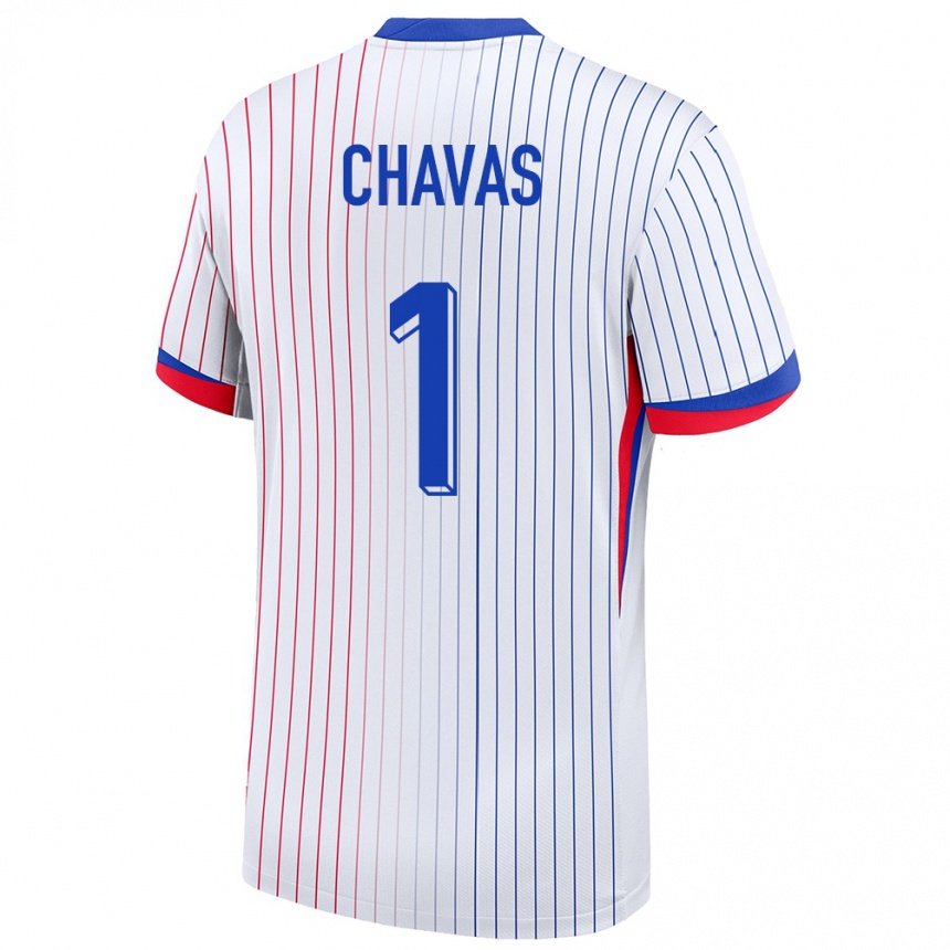 Damen Fußball Frankreich Mylene Chavas #1 Weiß Auswärtstrikot Trikot 24-26 T-Shirt Luxemburg