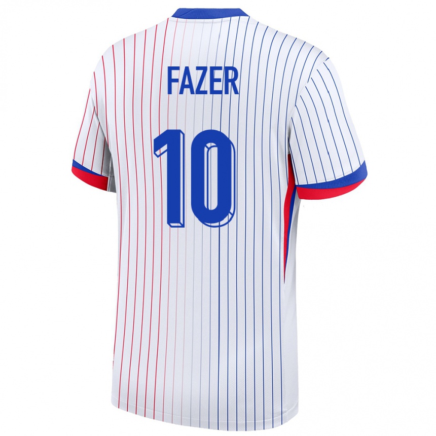 Damen Fußball Frankreich Laurina Fazer #10 Weiß Auswärtstrikot Trikot 24-26 T-Shirt Luxemburg