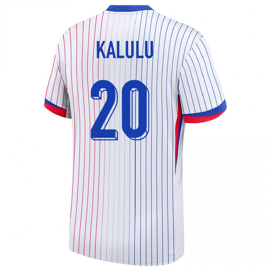 Damen Fußball Frankreich Pierre Kalulu #20 Weiß Auswärtstrikot Trikot 24-26 T-Shirt Luxemburg
