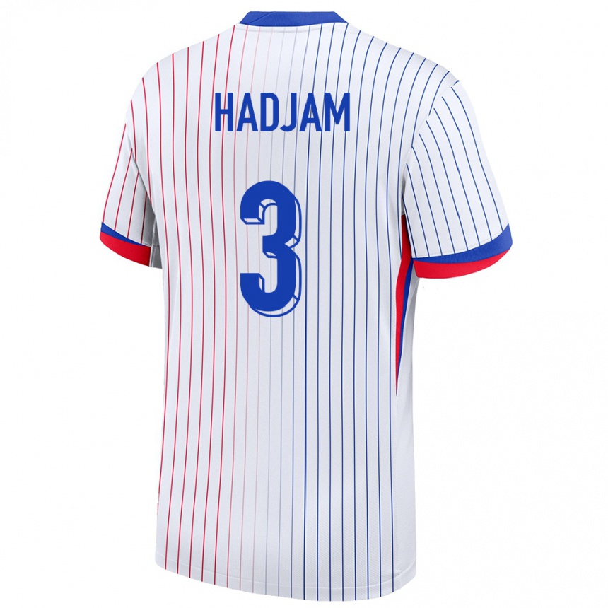 Damen Fußball Frankreich Jaouen Hadjam #3 Weiß Auswärtstrikot Trikot 24-26 T-Shirt Luxemburg