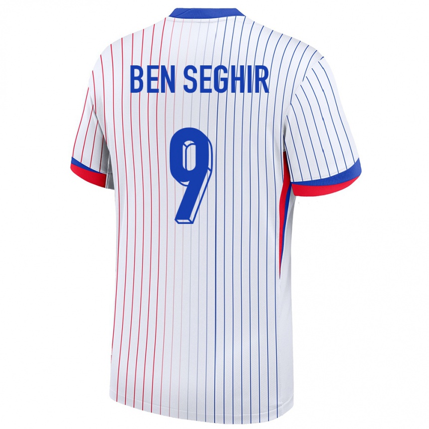 Damen Fußball Frankreich Salim Ben Seghir #9 Weiß Auswärtstrikot Trikot 24-26 T-Shirt Luxemburg