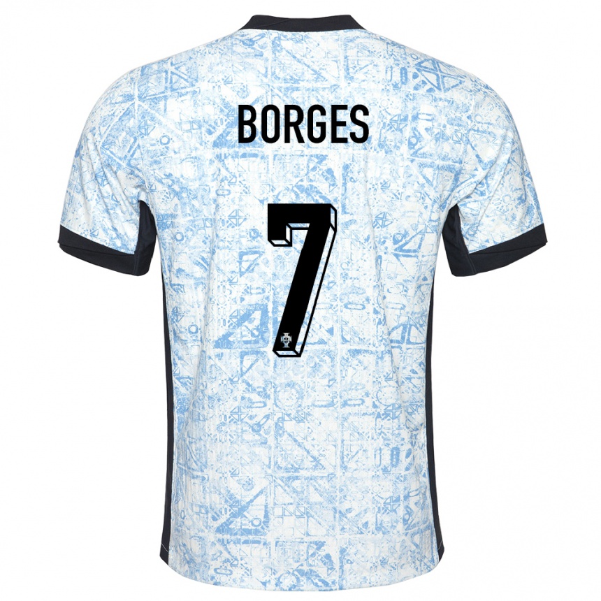 Damen Fußball Portugal Carlos Borges #7 Cremeblau Auswärtstrikot Trikot 24-26 T-Shirt Luxemburg