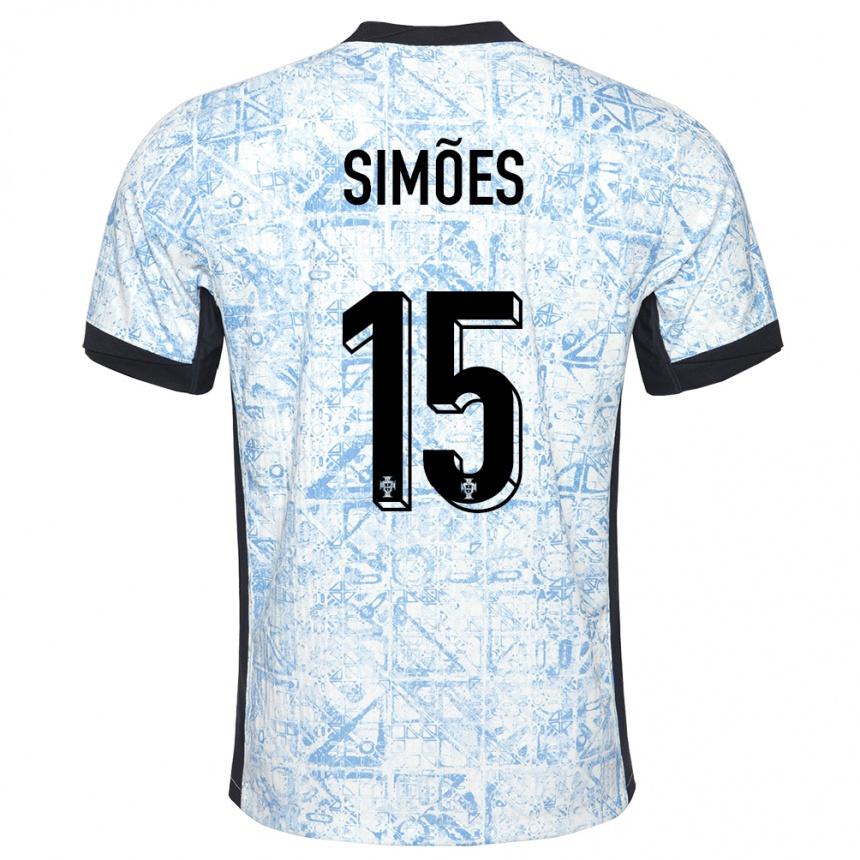 Damen Fußball Portugal Joao Simoes #15 Cremeblau Auswärtstrikot Trikot 24-26 T-Shirt Luxemburg