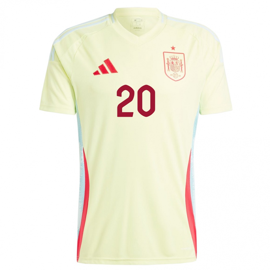 Damen Fußball Spanien Miguel Carvalho #20 Gelb Auswärtstrikot Trikot 24-26 T-Shirt Luxemburg