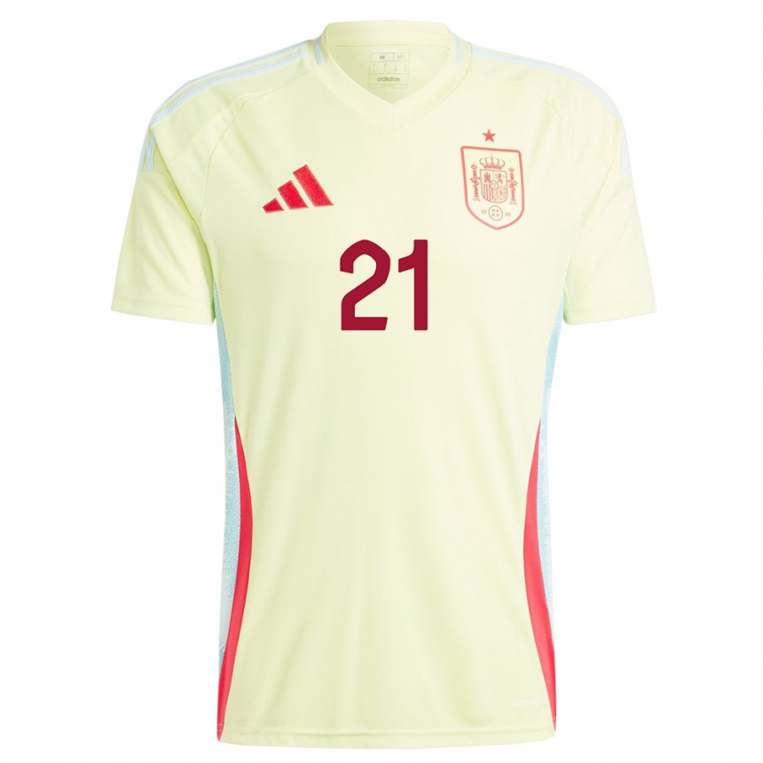 Damen Fußball Spanien Pedri #21 Gelb Auswärtstrikot Trikot 24-26 T-Shirt Luxemburg