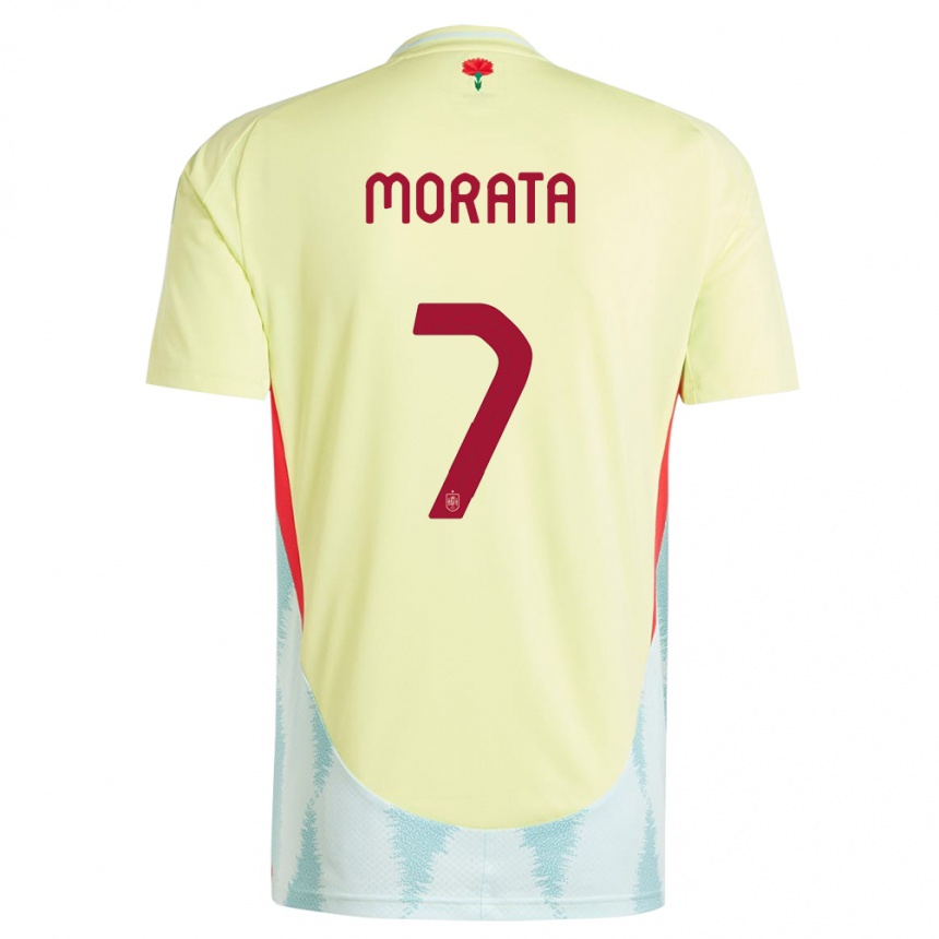 Damen Fußball Spanien Alvaro Morata #7 Gelb Auswärtstrikot Trikot 24-26 T-Shirt Luxemburg