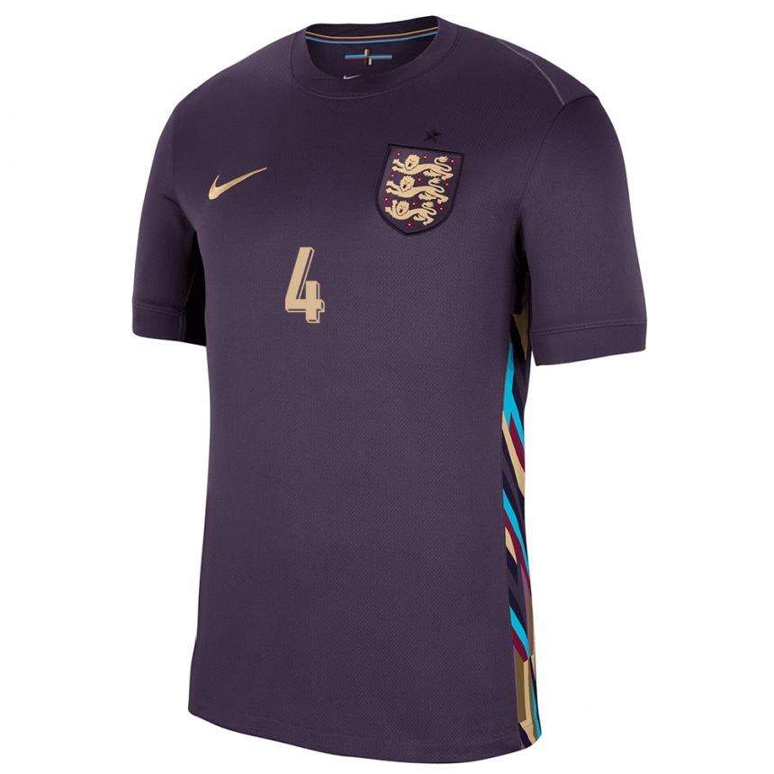 Damen Fußball England Marc Guehi #4 Dunkle Rosine Auswärtstrikot Trikot 24-26 T-Shirt Luxemburg