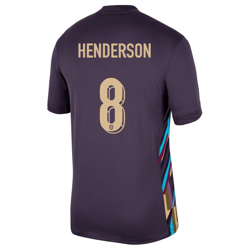 Damen Fußball England Jordan Henderson #8 Dunkle Rosine Auswärtstrikot Trikot 24-26 T-Shirt Luxemburg