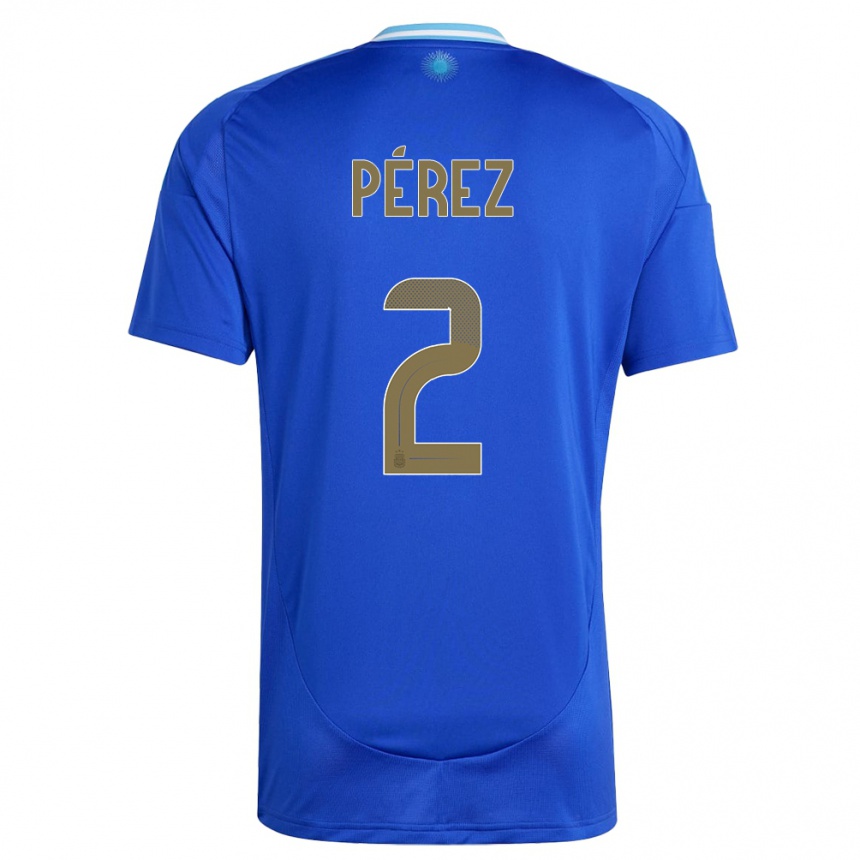 Damen Fußball Argentinien Nehuen Perez #2 Blau Auswärtstrikot Trikot 24-26 T-Shirt Luxemburg