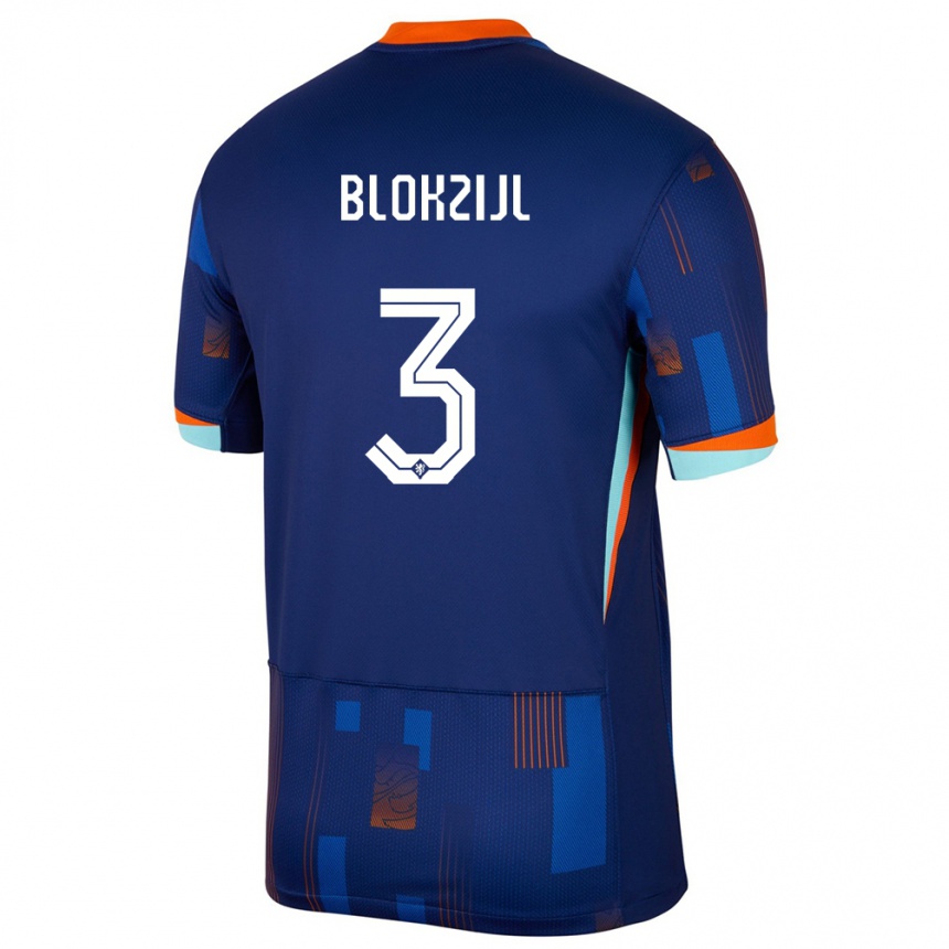 Damen Fußball Niederlande Thijmen Blokzijl #3 Blau Auswärtstrikot Trikot 24-26 T-Shirt Luxemburg