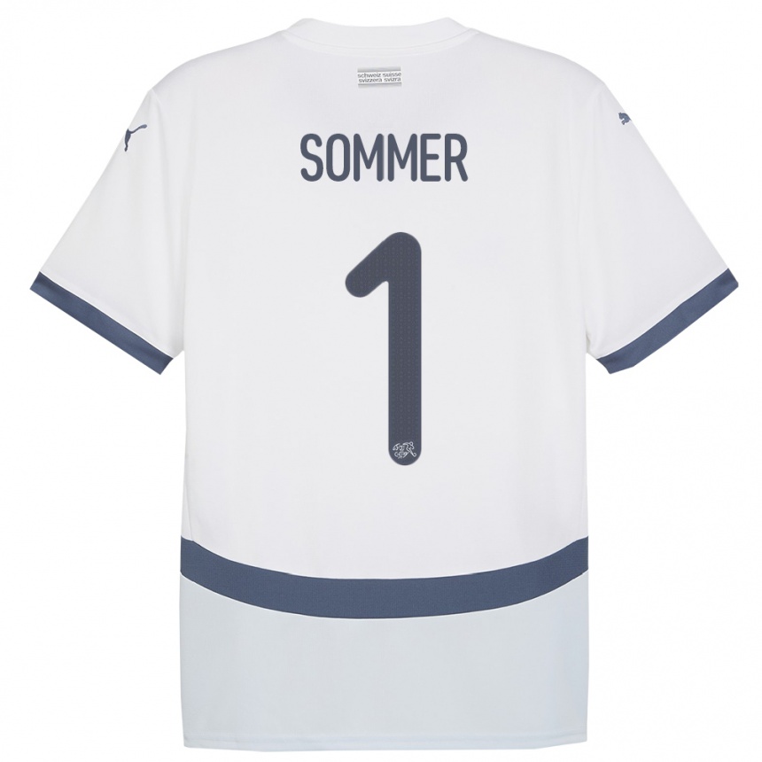 Damen Fußball Schweiz Yann Sommer #1 Weiß Auswärtstrikot Trikot 24-26 T-Shirt Luxemburg