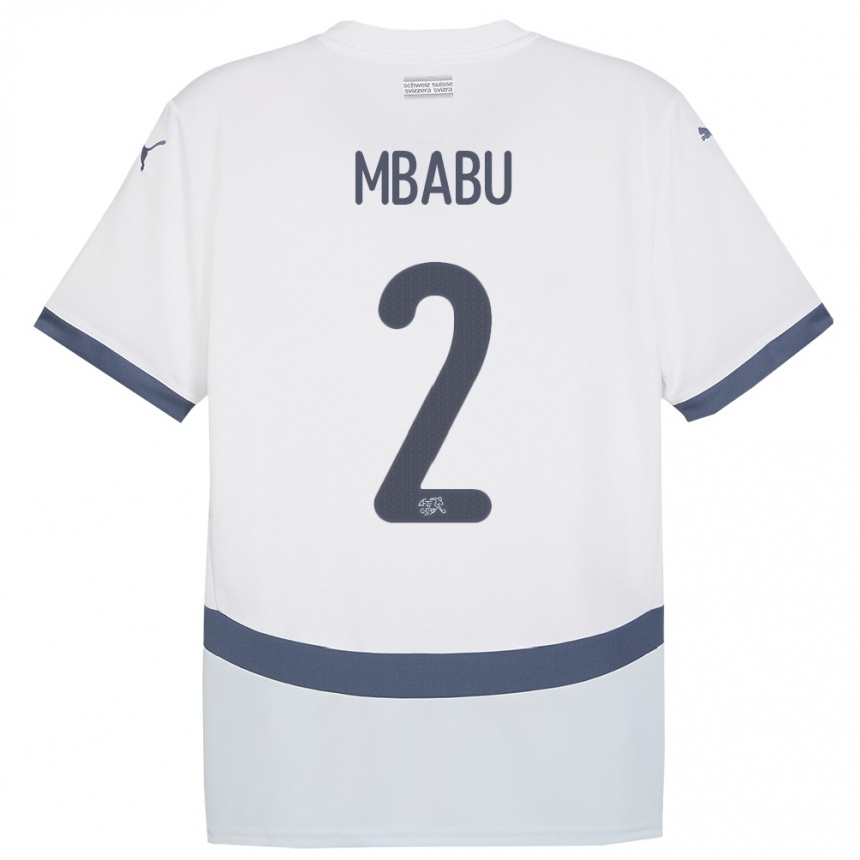 Damen Fußball Schweiz Kevin Mbabu #2 Weiß Auswärtstrikot Trikot 24-26 T-Shirt Luxemburg