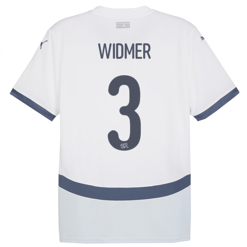 Damen Fußball Schweiz Silvan Widmer #3 Weiß Auswärtstrikot Trikot 24-26 T-Shirt Luxemburg