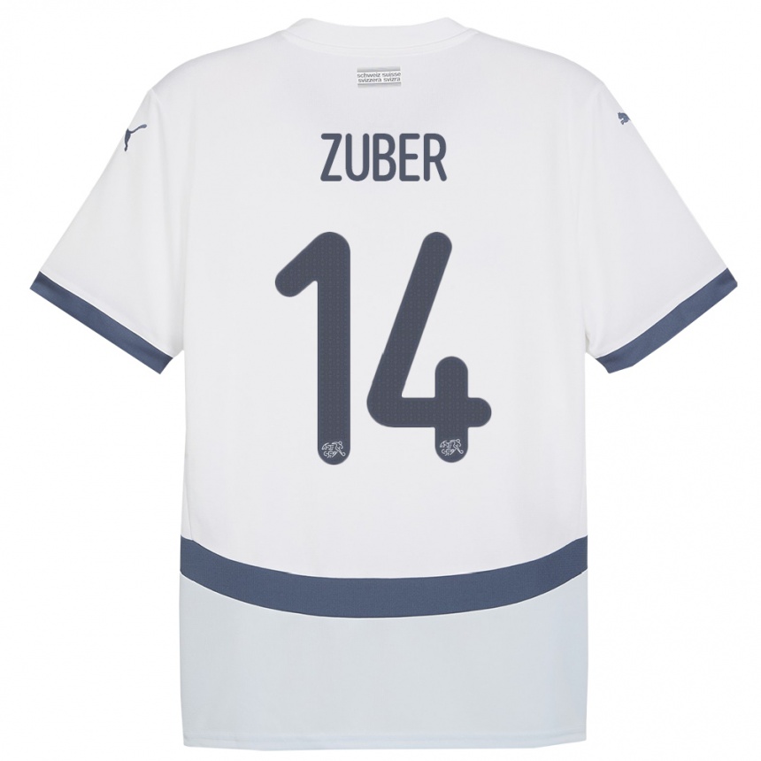 Damen Fußball Schweiz Steven Zuber #14 Weiß Auswärtstrikot Trikot 24-26 T-Shirt Luxemburg