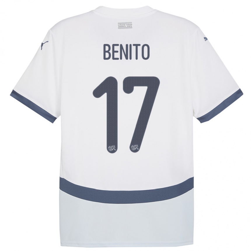 Damen Fußball Schweiz Loris Benito #17 Weiß Auswärtstrikot Trikot 24-26 T-Shirt Luxemburg