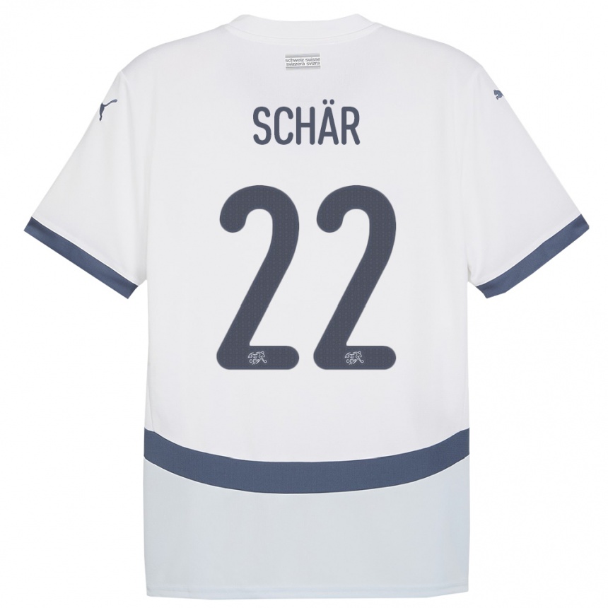 Damen Fußball Schweiz Fabian Schar #22 Weiß Auswärtstrikot Trikot 24-26 T-Shirt Luxemburg