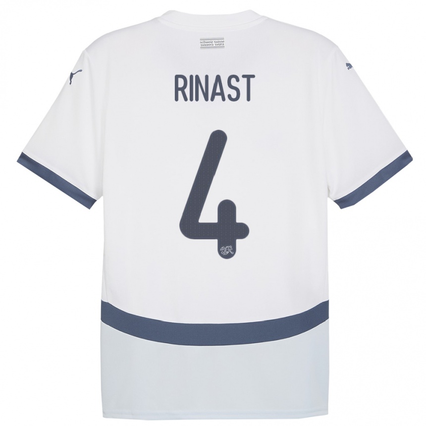 Damen Fußball Schweiz Rachel Rinast #4 Weiß Auswärtstrikot Trikot 24-26 T-Shirt Luxemburg