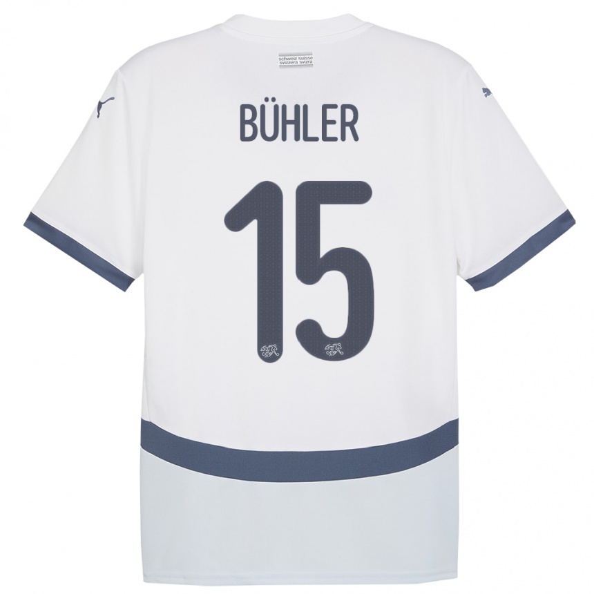Damen Fußball Schweiz Luana Buhler #15 Weiß Auswärtstrikot Trikot 24-26 T-Shirt Luxemburg
