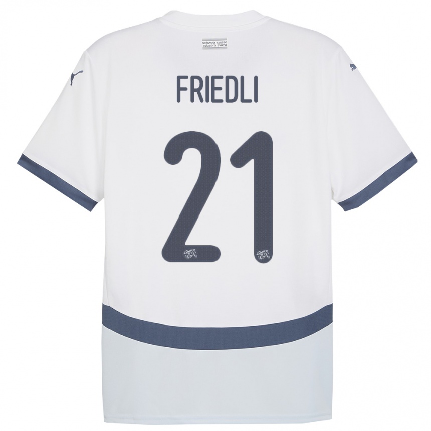 Damen Fußball Schweiz Seraina Friedli #21 Weiß Auswärtstrikot Trikot 24-26 T-Shirt Luxemburg