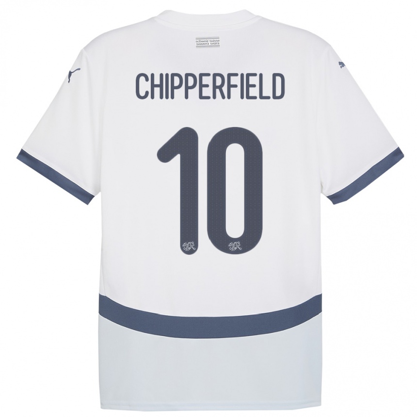 Damen Fußball Schweiz Liam Chipperfield #10 Weiß Auswärtstrikot Trikot 24-26 T-Shirt Luxemburg