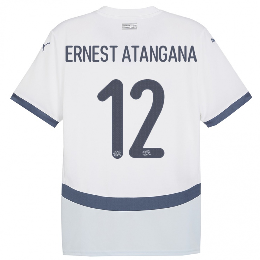 Damen Fußball Schweiz Brian Ernest Atangana #12 Weiß Auswärtstrikot Trikot 24-26 T-Shirt Luxemburg