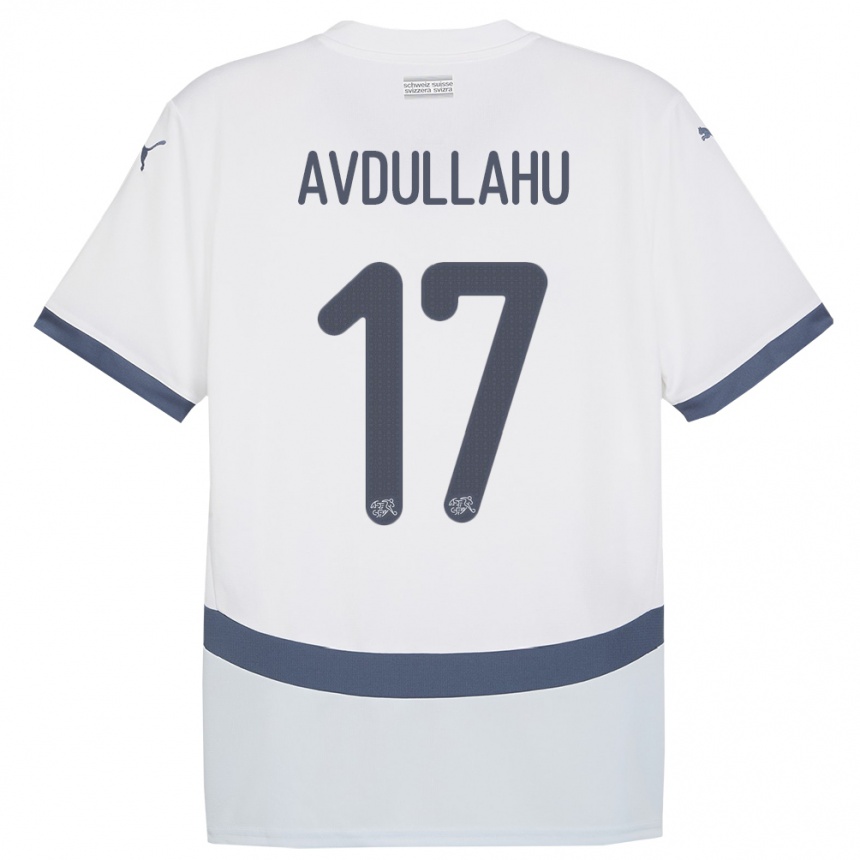 Damen Fußball Schweiz Leon Avdullahu #17 Weiß Auswärtstrikot Trikot 24-26 T-Shirt Luxemburg