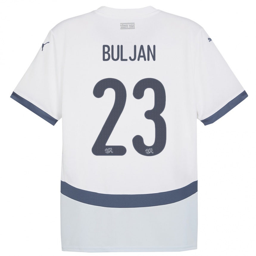 Damen Fußball Schweiz Leo Buljan #23 Weiß Auswärtstrikot Trikot 24-26 T-Shirt Luxemburg
