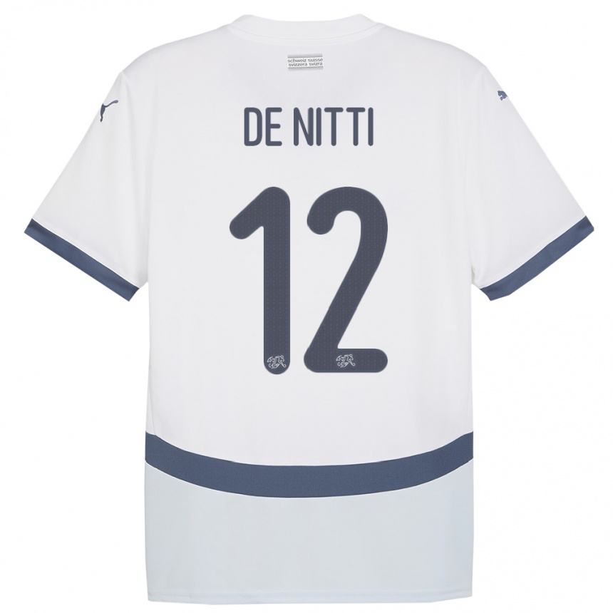 Damen Fußball Schweiz Gianni De Nitti #12 Weiß Auswärtstrikot Trikot 24-26 T-Shirt Luxemburg