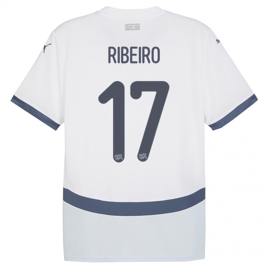 Damen Fußball Schweiz Joel Ribeiro #17 Weiß Auswärtstrikot Trikot 24-26 T-Shirt Luxemburg