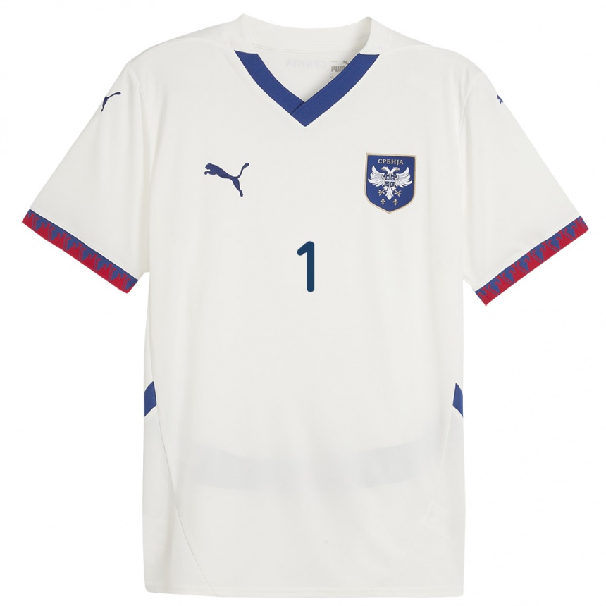 Damen Fußball Serbien Ognjen Lukic #1 Weiß Auswärtstrikot Trikot 24-26 T-Shirt Luxemburg