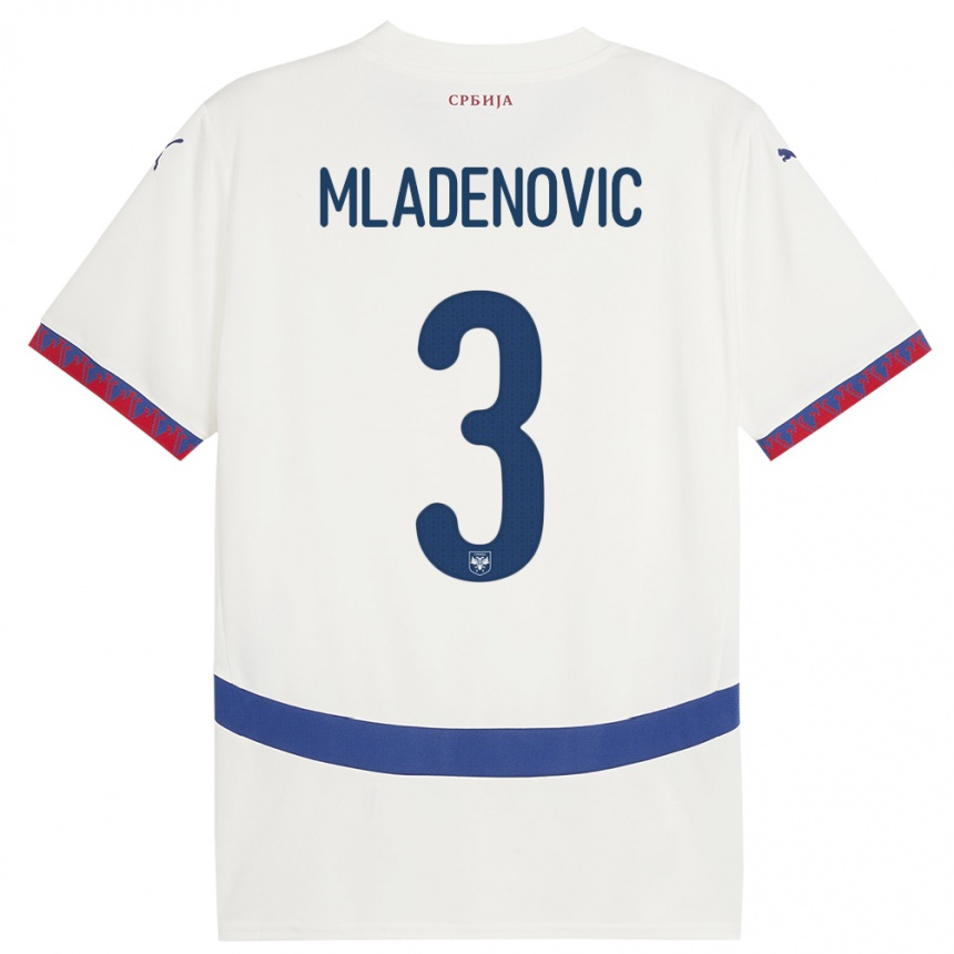 Damen Fußball Serbien Filip Mladenovic #3 Weiß Auswärtstrikot Trikot 24-26 T-Shirt Luxemburg