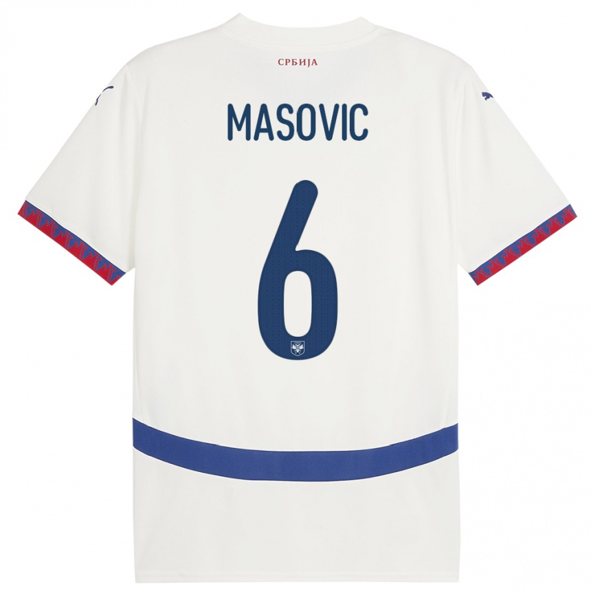 Damen Fußball Serbien Erhan Masovic #6 Weiß Auswärtstrikot Trikot 24-26 T-Shirt Luxemburg