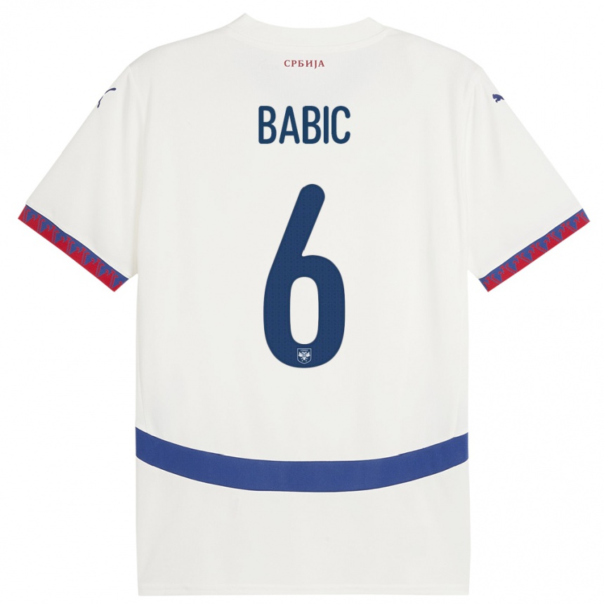 Damen Fußball Serbien Srdjan Babic #6 Weiß Auswärtstrikot Trikot 24-26 T-Shirt Luxemburg