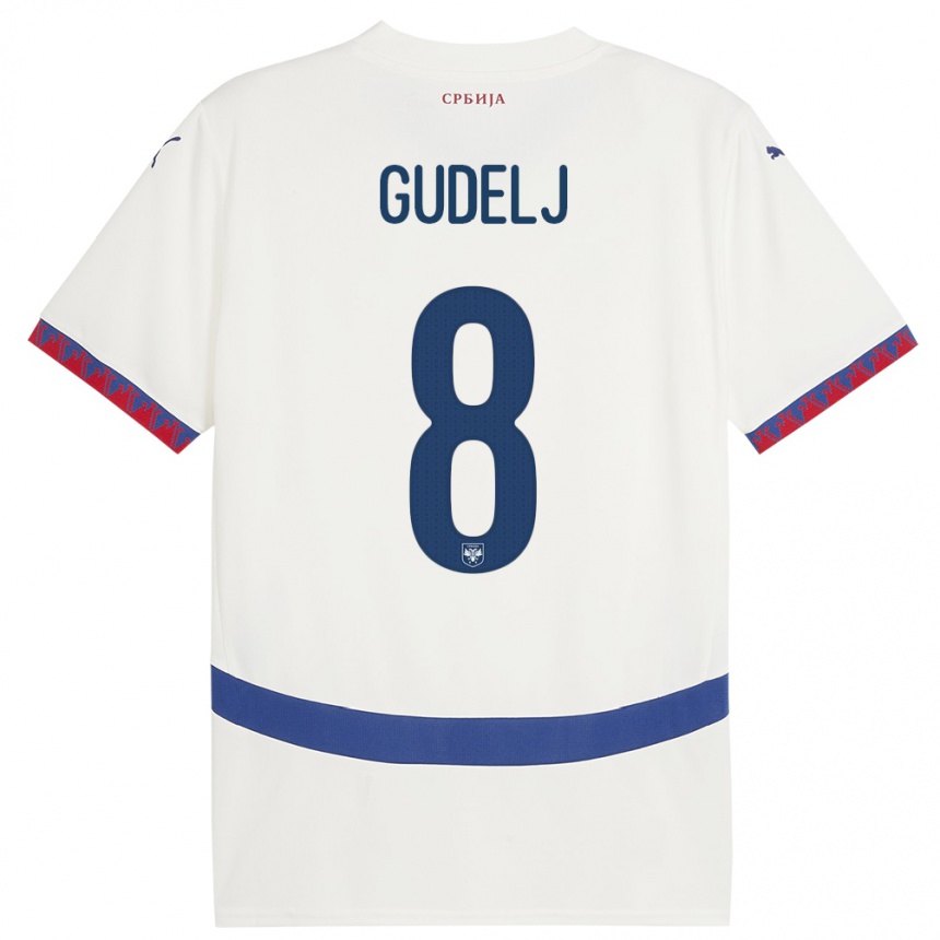 Damen Fußball Serbien Nemanja Gudelj #8 Weiß Auswärtstrikot Trikot 24-26 T-Shirt Luxemburg