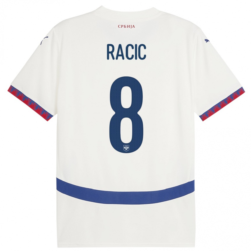 Damen Fußball Serbien Uros Racic #8 Weiß Auswärtstrikot Trikot 24-26 T-Shirt Luxemburg