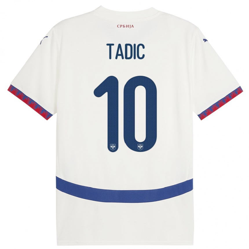 Damen Fußball Serbien Dusan Tadic #10 Weiß Auswärtstrikot Trikot 24-26 T-Shirt Luxemburg
