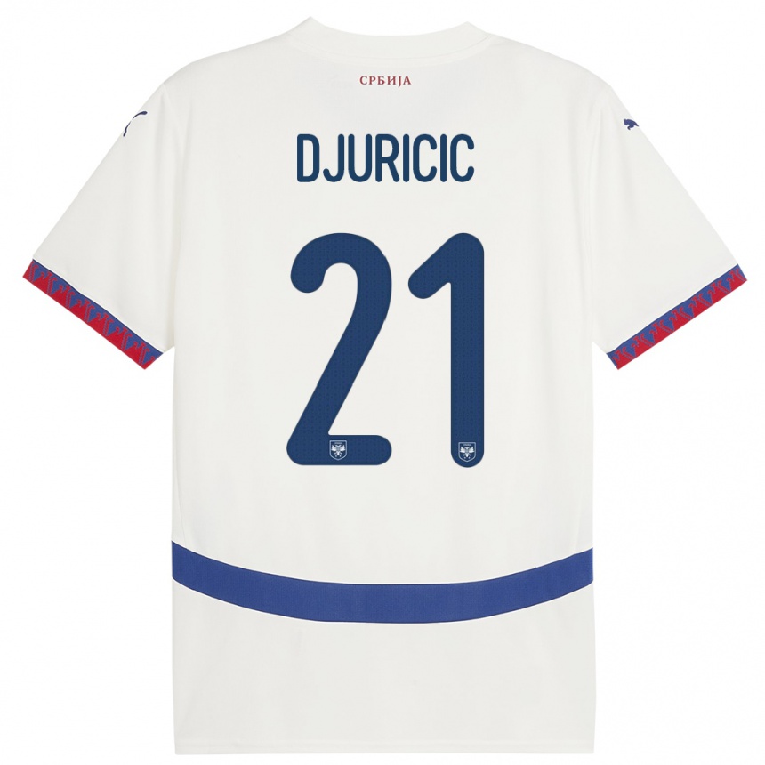 Damen Fußball Serbien Filip Djuricic #21 Weiß Auswärtstrikot Trikot 24-26 T-Shirt Luxemburg