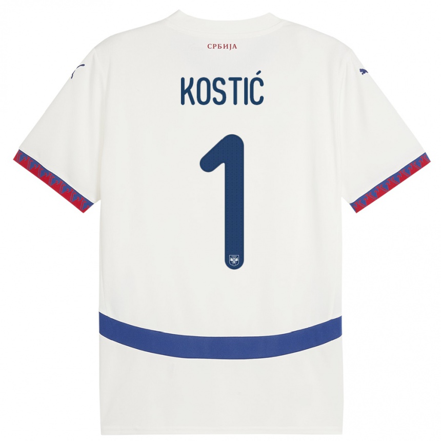 Damen Fußball Serbien Milica Kostic #1 Weiß Auswärtstrikot Trikot 24-26 T-Shirt Luxemburg
