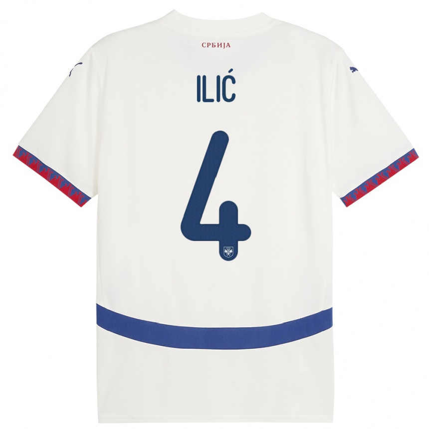 Damen Fußball Serbien Marija Ilic #4 Weiß Auswärtstrikot Trikot 24-26 T-Shirt Luxemburg
