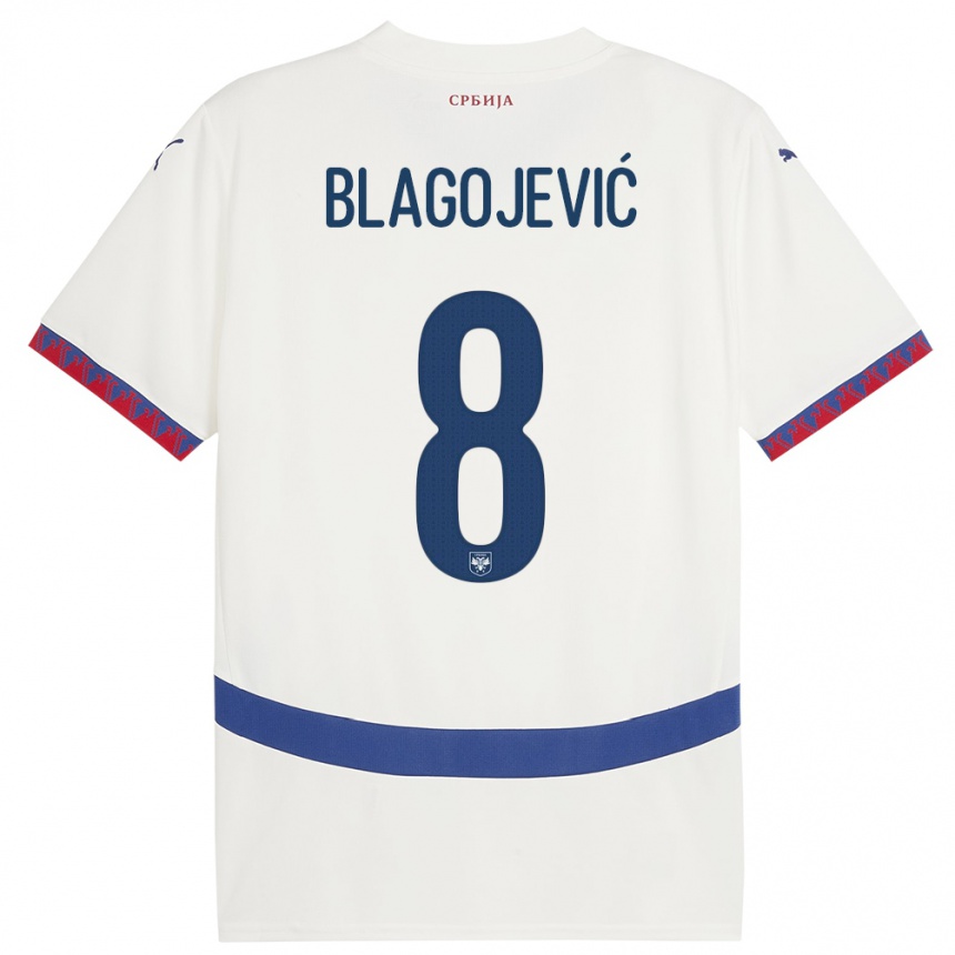 Damen Fußball Serbien Dina Blagojevic #8 Weiß Auswärtstrikot Trikot 24-26 T-Shirt Luxemburg