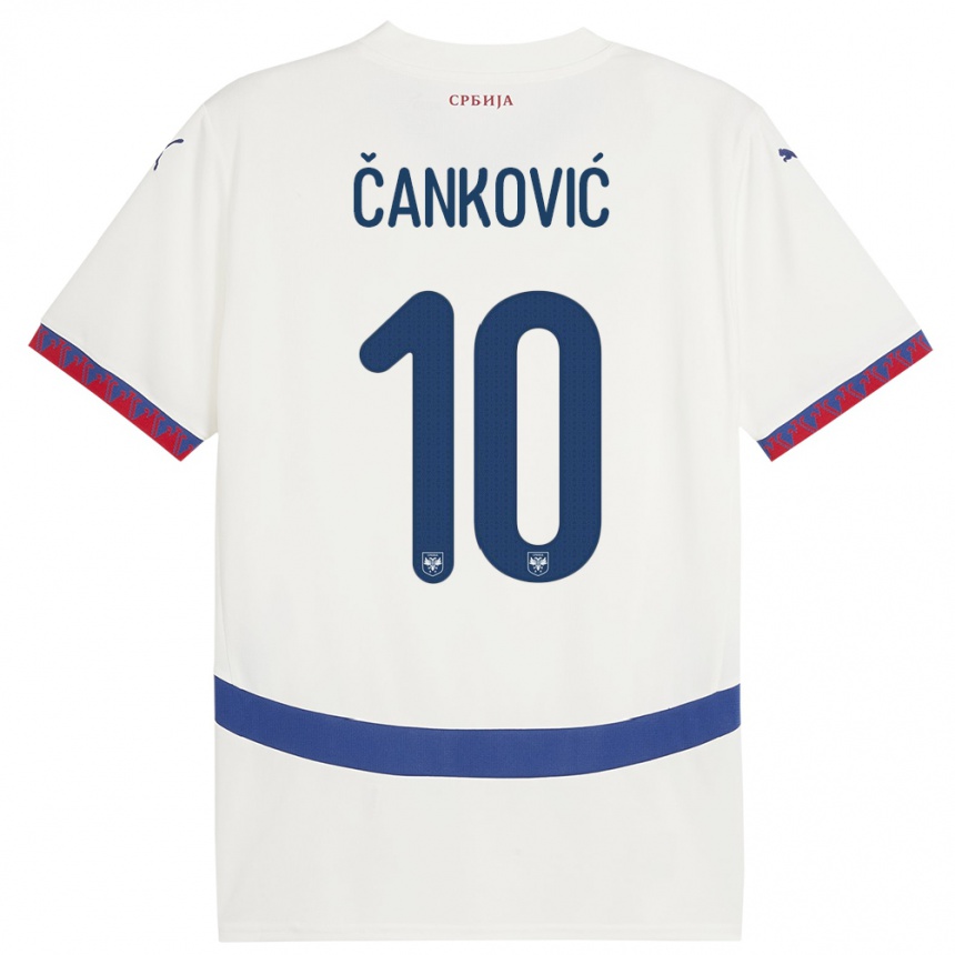 Damen Fußball Serbien Jelena Cankovic #10 Weiß Auswärtstrikot Trikot 24-26 T-Shirt Luxemburg