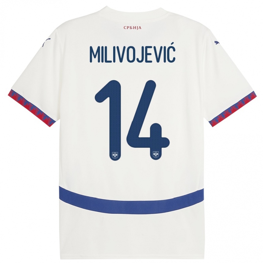 Damen Fußball Serbien Vesna Milivojevic #14 Weiß Auswärtstrikot Trikot 24-26 T-Shirt Luxemburg
