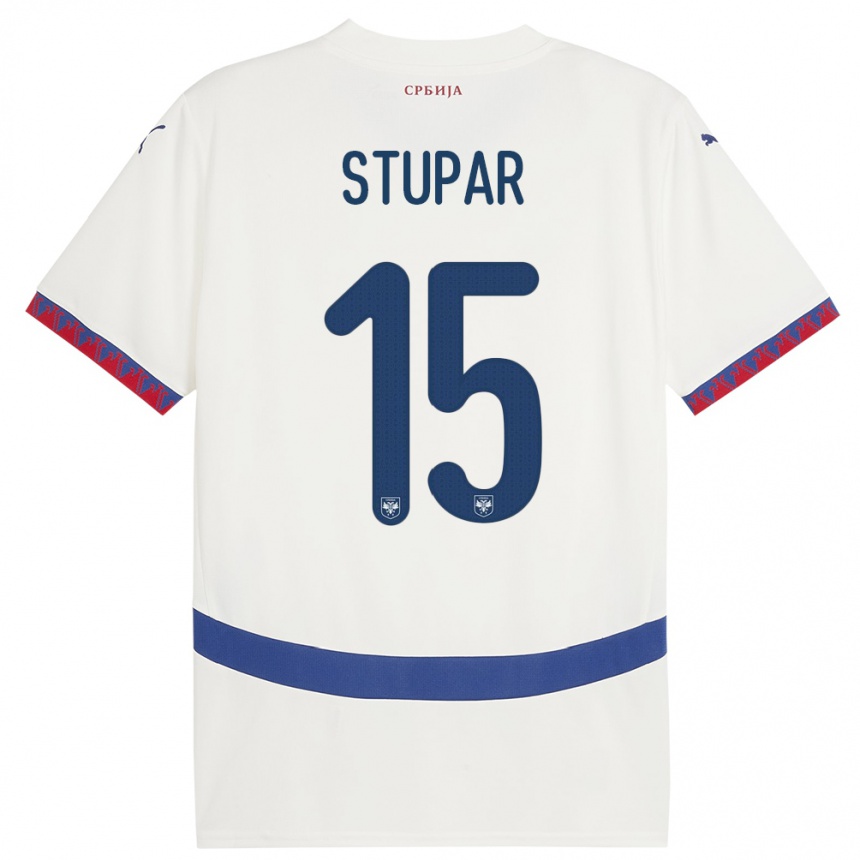 Damen Fußball Serbien Zivana Stupar #15 Weiß Auswärtstrikot Trikot 24-26 T-Shirt Luxemburg